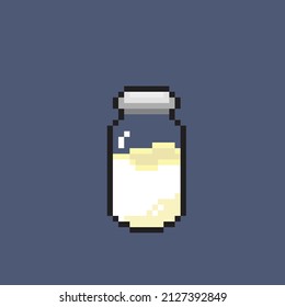 milk in the glass bottle with pixel style