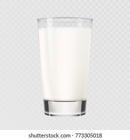 Milk glass cup vector isolated on transparent background. Dairy milk 3D realistic glass mug full of beverage drink for breakfast healthy eating and drinking