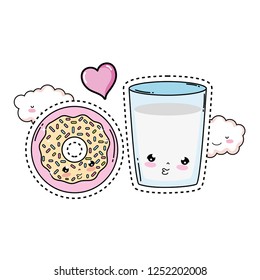 milk glass with donut kawaii character