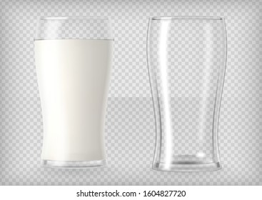 Milk in a glass and an empty glass