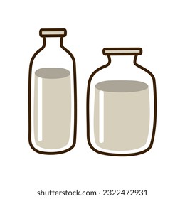 Milk in glass jar, bottle. Transparent jug, full of milk product. Kitchen container, decanter with healthy calcium liquid drink, cream. Flat animated vector illustration on a white background