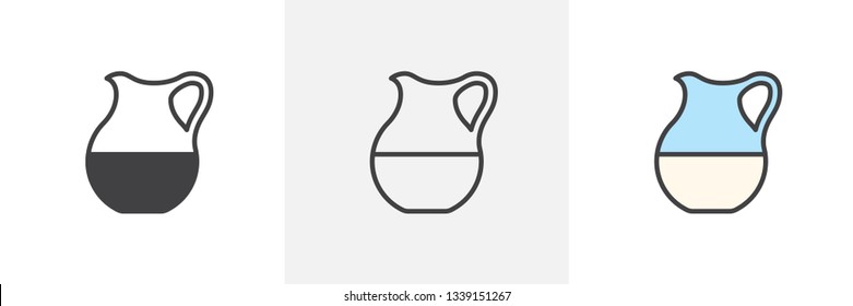 Milk glass jug icon. Line, glyph and filled outline colorful version, Milk jar outline and filled vector sign. Breakfast symbol, logo illustration. Different style icons set. Vector graphics