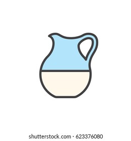 Milk glass jug, jar filled outline icon, line vector sign, linear colorful pictogram isolated on white. Symbol, logo illustration. Editable stroke. Pixel perfect