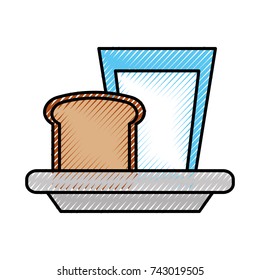 milk glass with slice bread breakfast food