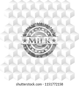 Milk grey badge with geometric cube white background