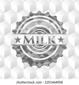 Milk grey badge with geometric cube white background