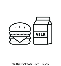 Milk and hamburger set food icon vector basic design simple and modern concept graphic