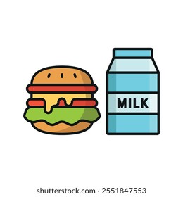 Milk and hamburger set food icon vector basic design simple and modern concept graphic