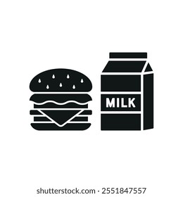 Milk and hamburger set food icon vector basic design simple and modern concept graphic