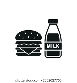 Milk and hamburger set food icon vector basic design simple and modern concept graphic