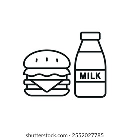 Milk and hamburger set food icon vector basic design simple and modern concept graphic