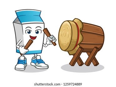 milk hit the drum mascot vector cartoon illustration