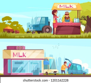 Milk Horizontal Banners Set
