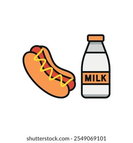 Milk and hot dog set food icon vector basic design simple and modern concept graphic