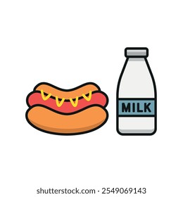 Milk and hot dog set food icon vector basic design simple and modern concept graphic