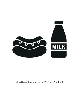 Milk and hot dog set food icon vector basic design simple and modern concept graphic