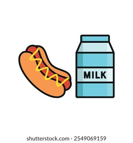 Milk and hot dog set food icon vector basic design simple and modern concept graphic