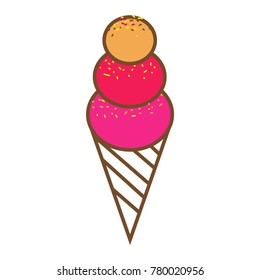 Milk ice cream in the cone. Cartoon cute ice cream icon