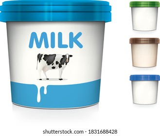 
Milk ice cream cup.Plastic Bucket : Ice cream or Yogurt Container : Vector Illustration