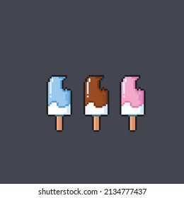 milk ice cream with different flavor in pixel style