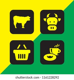 milk icon. 4 milk set with shopping basket, breakfast and cow vector icons for web and mobile app