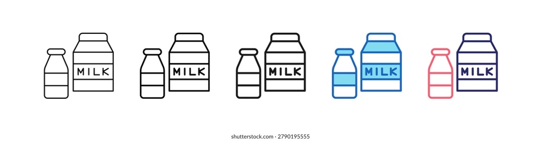 Milk Icon In 5 Different Styles Set Collection.