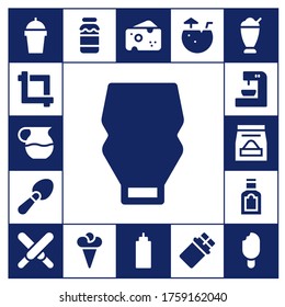 milk icon set. 17 filled milk icons.  Simple modern icons such as: Drink, Crop, Juice, Mayonnaise, Scoop, Coffee machine, Food, Chocolate, Milk, Ice cream, Cheese, Sauce, Coconut water