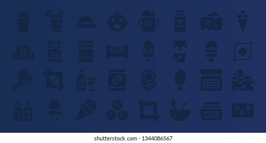 milk icon set. 32 filled milk icons. on blue background style Collection Of - Drink, Baby bag, Ice cream, Inks, Chocolate, Crop, Dummy, Food, Baby food, Baby, Crib, Chocolates