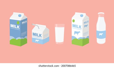 Milk Icon Set. Set of editable illustration with milk box, milk bottle and milk glass