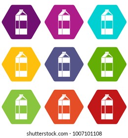 Milk icon set many color hexahedron isolated on white vector illustration