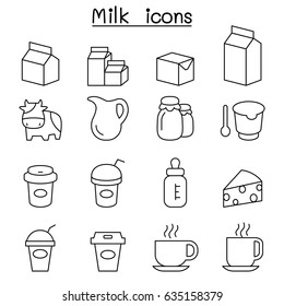 Milk icon set in thin line style