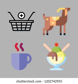 milk icon set. vector set about shopping basket, ice cream, goat and coffee cup icons set.