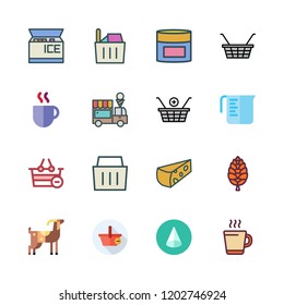 milk icon set. vector set about shopping basket, hot drink, ice cream and coffee cup icons set.