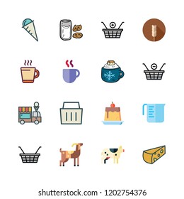 milk icon set. vector set about ice cream, hot drink, measuring cup and pudding icons set.
