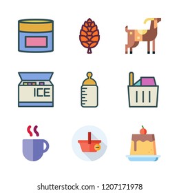 milk icon set. vector set about shopping basket, pudding, goat and ice cream icons set.