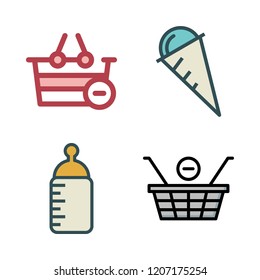 milk icon set. vector set about shopping basket, ice cream and feeding bottle icons set.