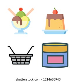 milk icon set. vector set about cream, shopping basket, ice cream and pudding icons set.