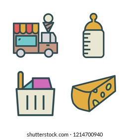 milk icon set. vector set about feeding bottle, cheese, ice cream and shopping basket icons set.