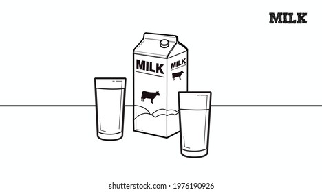 Milk Icon Set. Vector isolated black  and white milk box and a glasses of milk