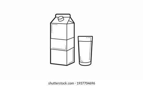 Milk Icon. Vector isolated black and white milk box or carton and a glass of milk