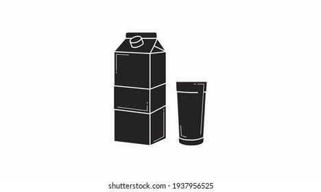 Milk Icon. Vector isolated black and white milk box or carton and a glass of milk