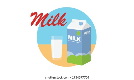 Milk Icon. Vector isolated illustration of a milk box or carton and a glass of milk