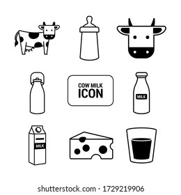 Milk icons collection. Natural product icons. Black and white color line icon.