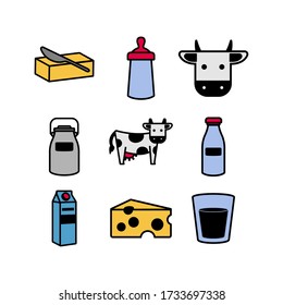 Milk icons collection. Natural product icons. Color line icon.