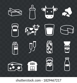 Milk icons collection. Natural product icons. Black and white color  icons.