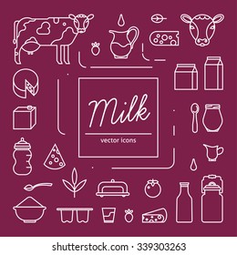 Milk icons. Modern set isolated on background. Line style vector.