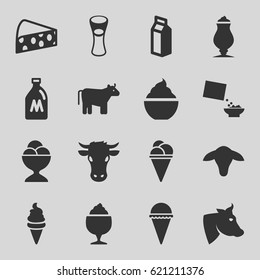 Milk icons set. set of 16 milk filled icons such as cow, milk can, goat, ice cream, ice cream ball, cereal