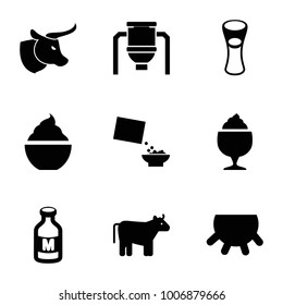 Milk icons. set of 9 editable filled milk icons such as cow, udder, milk glass, cereal