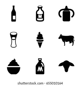 Milk icons set. set of 9 milk filled icons such as milk can, goat, cow, baby bottle, ice cream
