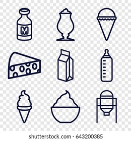 Milk icons set. set of 9 milk outline icons such as tank, baby bottle, ice cream, milkshake, milk